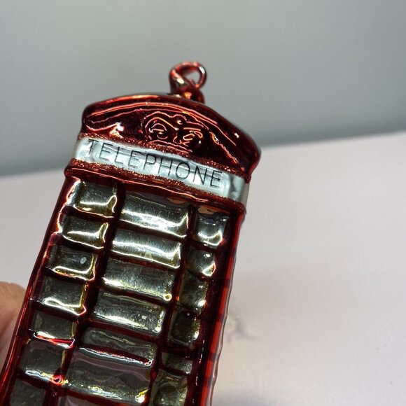 Pottery Barn Red Telephone Booth Glass Christmas Ornament 5”H x 2”W British Gold - Picture 4 of 10